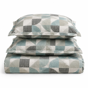 Husa cu elastic pentru pat Kotonia Home - Ranforce color Deco si 2 fete perna 50x70 cm, 100% bumbac, decor geometric - 04 - imagine 2