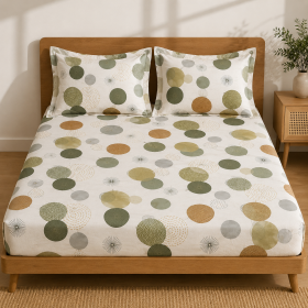 Husa cu elastic pentru pat Kotonia Home - Ranforce color Deco si 2 fete perna 50x70 cm, 100% bumbac, decor geometric - 06