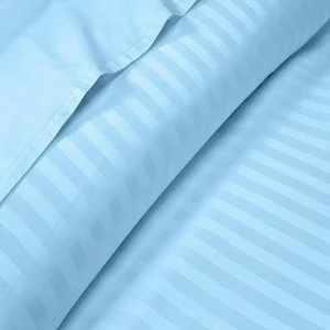 Husa de pat cu elastic Kotonia Home Deco, 100% bumbac, Damasc Saten, dimensiune dungi 1 cm, Bleu Ciel - imagine 2