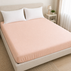 Husa pat cu elastic Kotonia Home - Ranforce La-viva color uni, somon