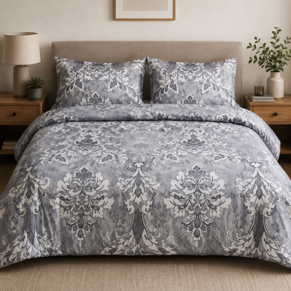 Lenjerie de pat 2 persoane, tesatura clasica neteda, 100% bumbac, decor floral- 50