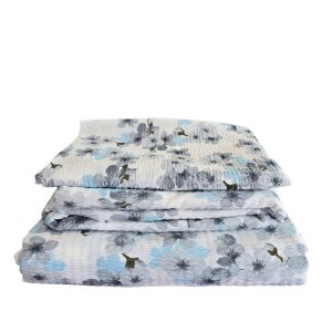 Lenjerie de pat - 2 persoane, textura creponata, decor floral - cod 016 - imagine 2