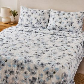 Lenjerie de pat - 2 persoane, textura creponata, decor floral - cod 016