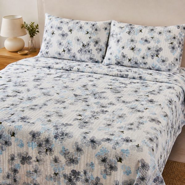 Lenjerie de pat - 2 persoane, textura creponata, decor floral - cod 016