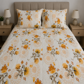 Lenjerie de pat - 2 persoane, textura creponata, decor floral - cod 018