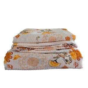 Lenjerie de pat - 2 persoane, textura creponata, decor floral - cod 018 - imagine 4