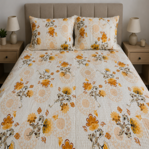 Lenjerie de pat - 2 persoane, textura creponata, decor floral - cod 018