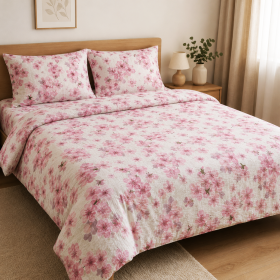 Lenjerie de pat - 2 persoane, textura creponata, decor floral - cod 021
