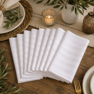 Pachet 10 bucati servete masa Kotonia Home Hotel - 35x35 cm, 100% bumbac, Damasc cu latime dungi 2 cm, alb - imagine 2