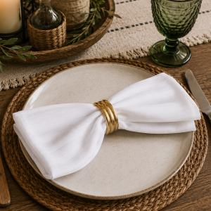 Pachet 10 bucati servete masa Kotonia Home Hotel - 35x35 cm, 100% bumbac, Damasc cu latime dungi 2 cm, alb