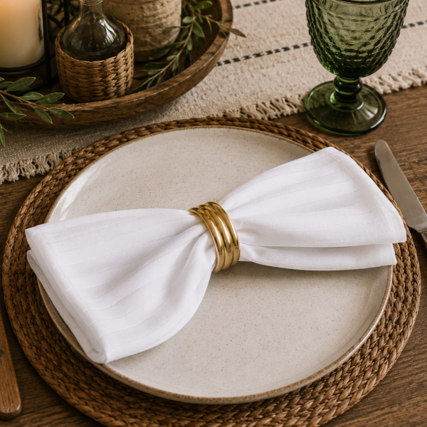 Pachet 10 bucati servete masa Kotonia Home Hotel - 35x35 cm, 100% bumbac, Damasc cu latime dungi 2 cm, alb