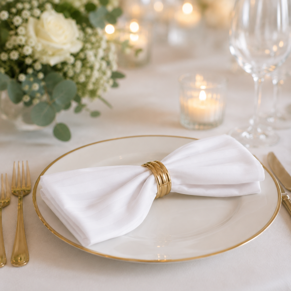 Pachet 10 servete masa Kotonia Home Hotel - 45x45 cm, 100% bumbac, Damasc cu latime dungi 2 cm, alb
