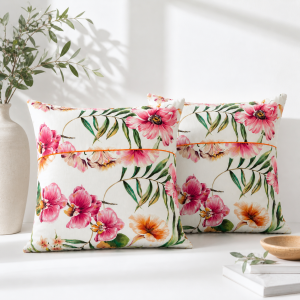 Pachet 2 perne decor Kotonia Home - 50x50 cm, creton impermeabil 100% bumbac, cu umplutura puf siliconizat, imprimeu orhidee - imagine 4