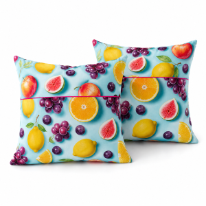 Pachet 2 perne decor Kotonia Home - 50x50 cm, creton impermeabil 100% bumbac, cu umplutura puf siliconizat, imprimeu fructe - imagine 5
