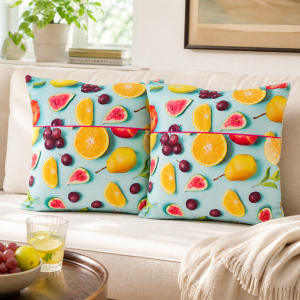 Pachet 2 perne decor Kotonia Home - 50x50 cm, creton impermeabil 100% bumbac, cu umplutura puf siliconizat, imprimeu fructe - imagine 4