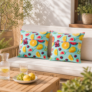 Pachet 2 perne decor Kotonia Home - 50x50 cm, creton impermeabil 100% bumbac, cu umplutura puf siliconizat, imprimeu fructe - imagine 3