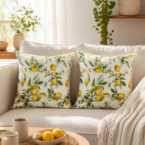 Pachet 2 perne decor Kotonia Home - 50x50 cm, creton impermeabil 100% bumbac, cu umplutura puf siliconizat, imprimeu lamai - imagine 2