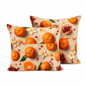 Pachet 2 perne decor Kotonia Home - 50x50 cm, creton impermeabil 100% bumbac, cu umplutura puf siliconizat, imprimeu portocale si frangipani - imagine 5
