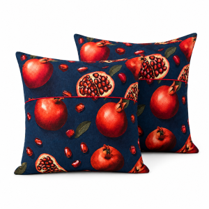 Pachet 2 perne decor Kotonia Home - 50x50 cm, creton impermeabil 100% bumbac, cu umplutura puf siliconizat, imprimeu rodii fond bleumarin - imagine 4
