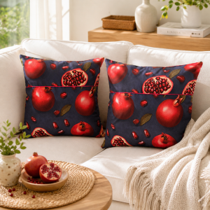 Pachet 2 perne decor Kotonia Home - 50x50 cm, creton impermeabil 100% bumbac, cu umplutura puf siliconizat, imprimeu rodii fond bleumarin - imagine 3