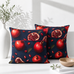 Pachet 2 perne decor Kotonia Home - 50x50 cm, creton impermeabil 100% bumbac, cu umplutura puf siliconizat, imprimeu rodii fond bleumarin - imagine 2