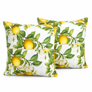 Pachet 2 perne decor Kotonia Home - 50x50 cm, creton impermeabil 100% bumbac, cu umplutura puf siliconizat, imprimeu flori de lamai - imagine 4