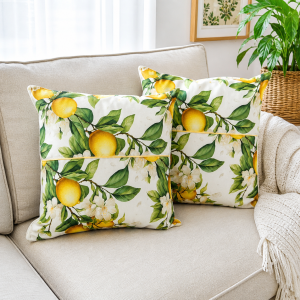 Pachet 2 perne decor Kotonia Home - 50x50 cm, creton impermeabil 100% bumbac, cu umplutura puf siliconizat, imprimeu flori de lamai - imagine 3