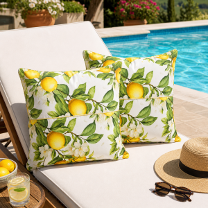 Pachet 2 perne decor Kotonia Home - 50x50 cm, creton impermeabil 100% bumbac, cu umplutura puf siliconizat, imprimeu flori de lamai - imagine 2