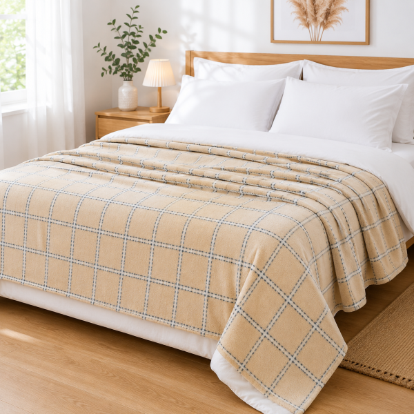 Patura polar Kotonia Home - Decor geometric, cu doua fete,180x220 cm,  cacao - 02