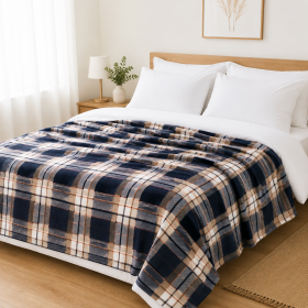Patura polar Kotonia Home - Decor geometric, cu doua fete, 180x220 cm, negru si cacao - 04