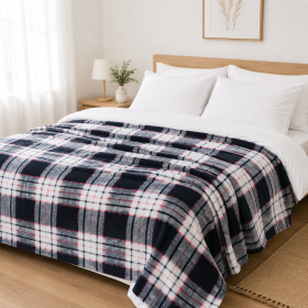 Patura polar Kotonia Home - Decor geometric, cu doua fete, 180x220 cm, negru si gri - 05