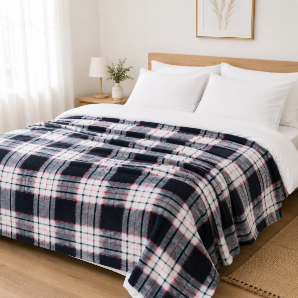 Patura polar Kotonia Home - Decor geometric, cu doua fete, 180x220 cm, negru si gri - 05
