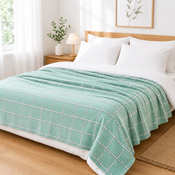 Patura polar Kotonia Home - Decor geometric, cu doua fete,180x220 cm, verde fistic - 03