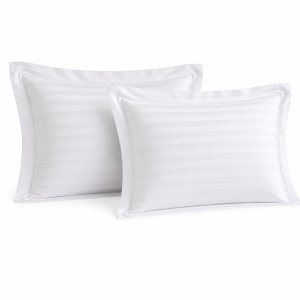 Set 2 Fete de perna Kotonia Home Hotel - Damasc cu dungi late de 2 cm cu rame decorative Oxford, 100% bumbac, alb - imagine 4