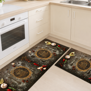 Set 2 covoare pentru bucatarie, antiderapant, print digital 3D - decor cu condimente - 04