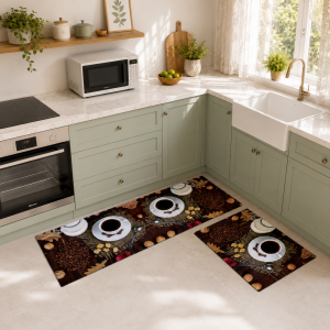 Set 2 covoare pentru bucatarie, antiderapant, print digital 3D - decor ceasca de cafea - 03 - imagine 2