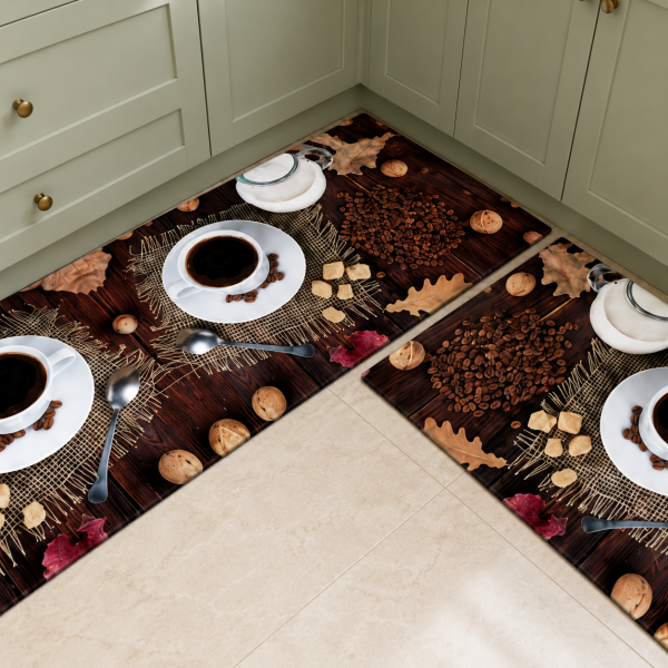Set 2 covoare pentru bucatarie, antiderapant, print digital 3D - decor ceasca de cafea - 03