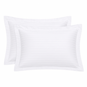 Set 2 fete perna Kotonia Home Hotel - Damasc cu dungi de 1 cm cu rame decorative Oxford, 100% bumbac, alb - imagine 4