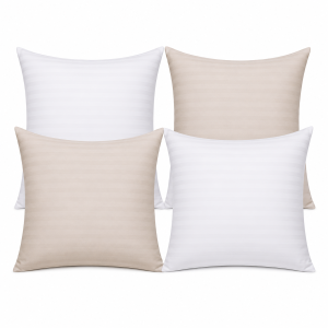 Set 4 fete de perna Kotonia Home - damasc 1 cm, 100% bumbac, 70x70 cm, bej si alb - imagine 3