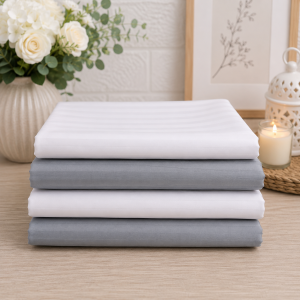 Set 4 fete de perna Kotonia Home - damasc 1 cm, 100% bumbac, 70x70 cm, gri si alb - imagine 2