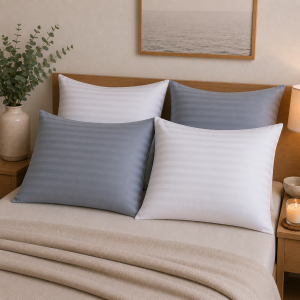 Set 4 fete de perna Kotonia Home - damasc 1 cm, 100% bumbac, 70x70 cm, gri antracit si alb - imagine 5