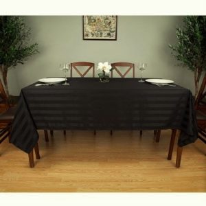 Fata de masa Kotonia Home - 150x230 cm, damasc saten color cu dungi de 1 cm, 100% Bumbac, negru - imagine 2