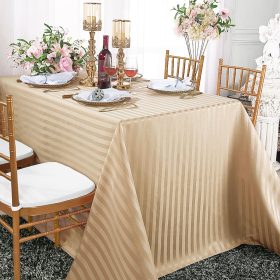 Fata de masa Kotonia Home - 150x230 cm, damasc saten cu dungi de 1 cm, 100% Bumbac, champagne