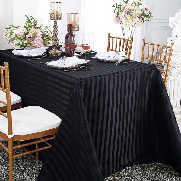 Fata de masa Kotonia Home - 150x230 cm, damasc saten color cu dungi de 1 cm, 100% Bumbac, negru