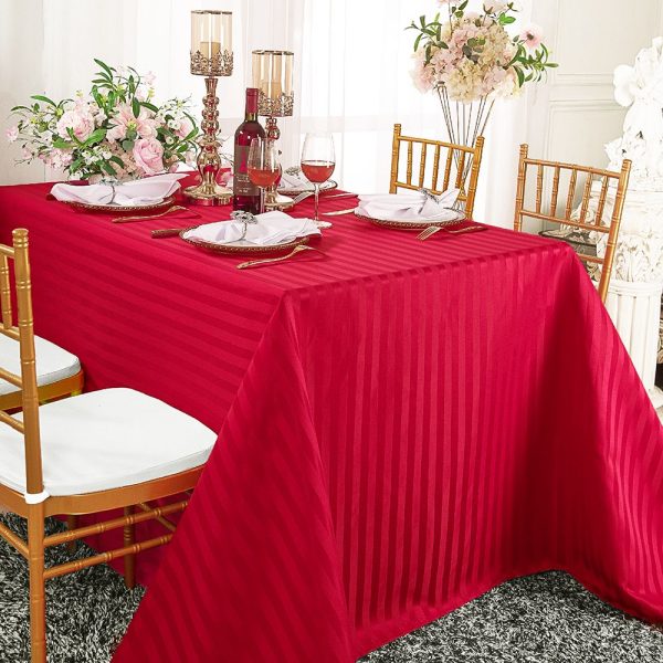 Fata de masa Kotonia Home - 150x230 cm, damasc saten cu dungi de 1 cm, 100% Bumbac, rosu