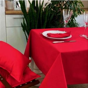 Fata de masa Kotonia Home - 150x230 cm, damasc saten cu dungi de 1 cm, 100% Bumbac, rosu - imagine 3