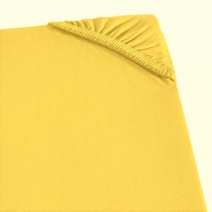 Husa pat cu elastic Kotonia Home - Tricot, 100x200+20 cm, 100% bumbac, galben pastel - imagine 2