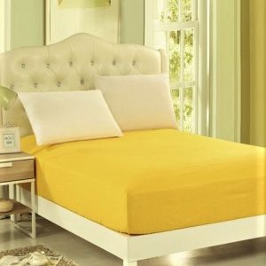 Husa pat cu elastic Kotonia Home - Tricot, 100x200+20 cm, 100% bumbac, galben pastel