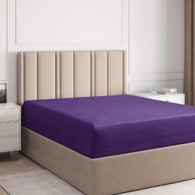 Husa pat cu elastic Kotonia Home - Tricot, 100x200+20 cm, 100% bumbac, mov pruna