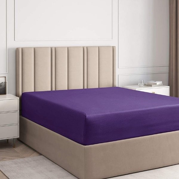 Husa pat cu elastic Kotonia Home - Tricot, 100x200+20 cm, 100% bumbac, mov pruna